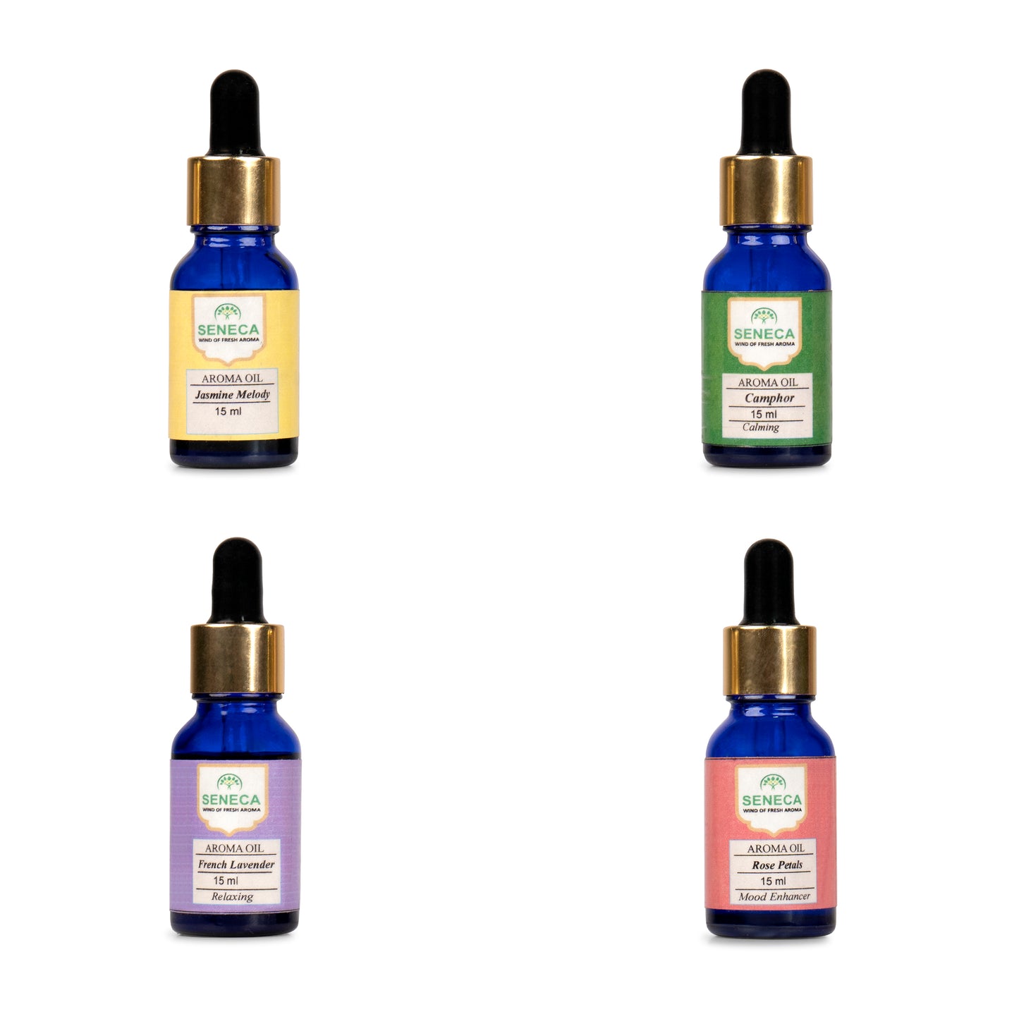 Aroma Oil 15 ML (Pack of 4) - French Lavender, Camphor, Jasmine Melody, Rose Petals